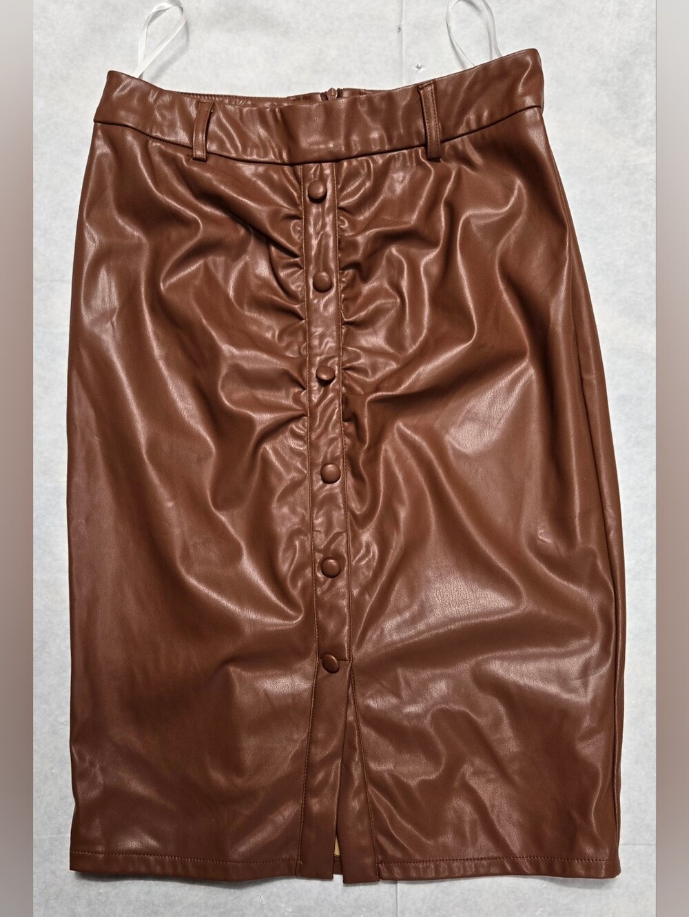 Belle Poque S Pleather Faux Leather Skirt Brown